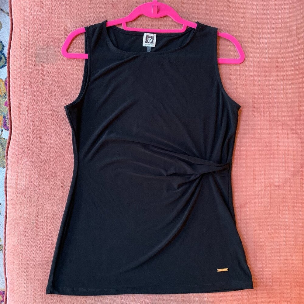 Anne Klein Black Sleeveless Side Knot Top - Size S - Quiet Luxury Minimal